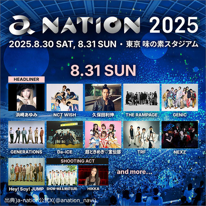 a-nation2025 8/31(日)出演アーティスト