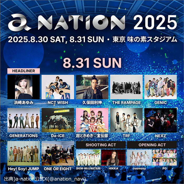 a-nation2025 8/31(日)出演アーティスト