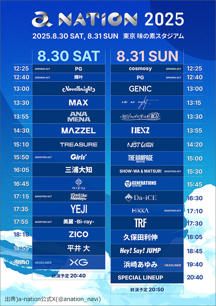 a-nation2025タイムテーブル(8月30日・31日)