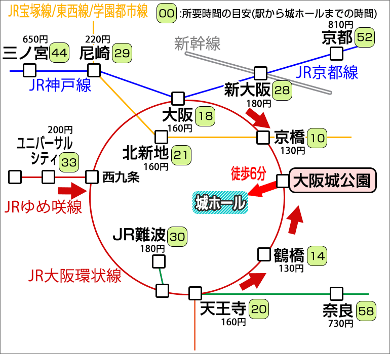 大阪城ホールアクセス情報 大阪駅 難波駅からのルートと 駅からの歩き方まで紹介 でんちゃ T H Homepage