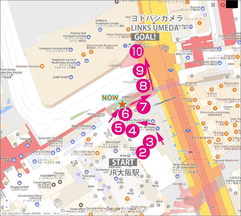 JR大阪駅からヨドバシカメラ・LINKS UMEDAへの行き方マップ(現在地6番)
